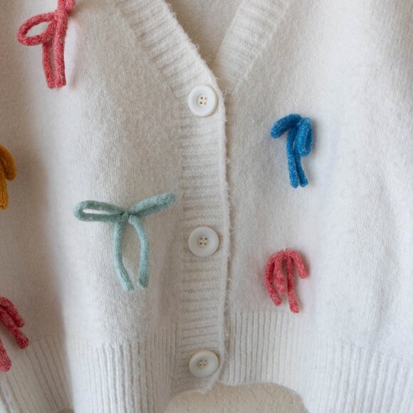 Cider Cardigan Sz M CreamKnit V-neck Multicolo Bows Oversized Cardigan Pastel - Picture 5 of 10